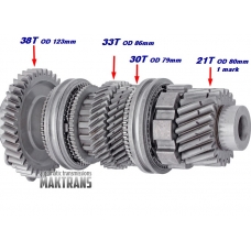 Výstupný hriadeľ č. 2 Výstupný hriadeľ 2 DCT450 (MPS6) ozubené koleso diferenciálu 21T, vonkajší priemer 80 mm, 1 značka; 6. (30T, OD 79 mm); 5. (33 OD 86 mm); Spiatočka (38T, OD 123 mm)