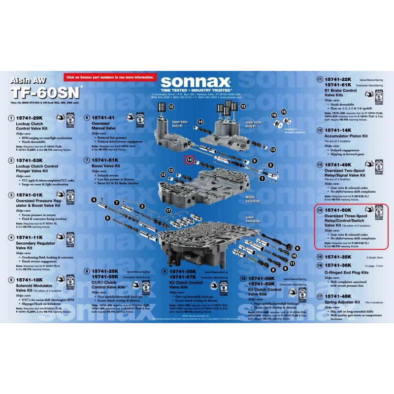 Súprava trojdielneho ventilu Spínanie relé AW TF-80SC AW TF-81SC AW TF-60SN 09G 15741-50K