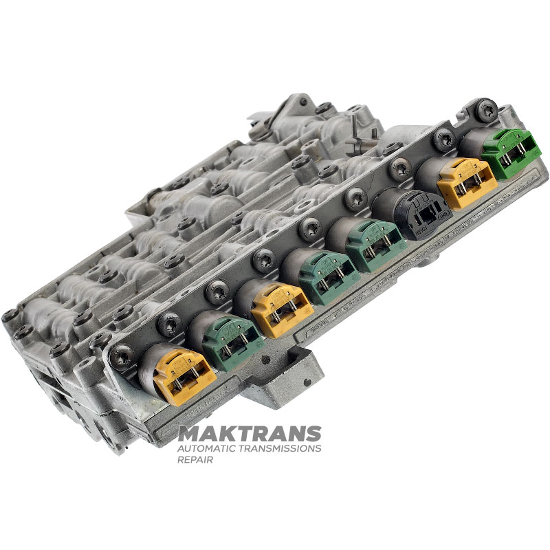 Zostava telesa ventilu so solenoidmi ZF 6HPxx GEN1 E-SHIFT [A/B 047] - nereštaurované [1 zelený solenoid, 1 čierny solenoid, 3 žlté solenoidy, 3 modré solenoidy]