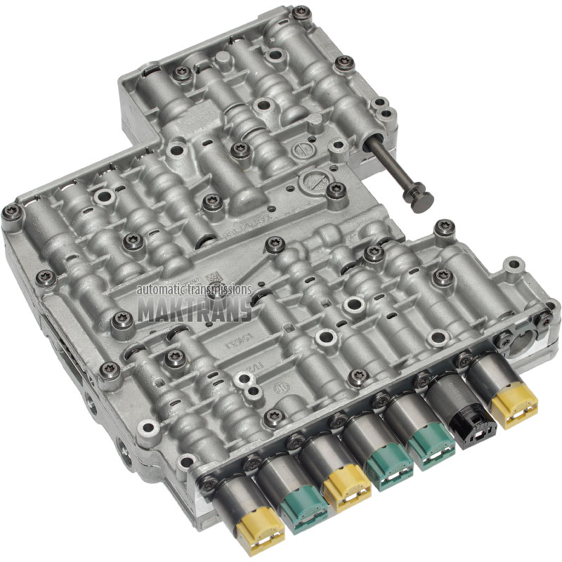 Zostava telesa ventilu so solenoidmi ZF 6HPxx GEN1 E-SHIFT [A/B 051] - nereštaurované [1 čierny solenoid, 3 žlté solenoidy, 3 modré solenoidy]