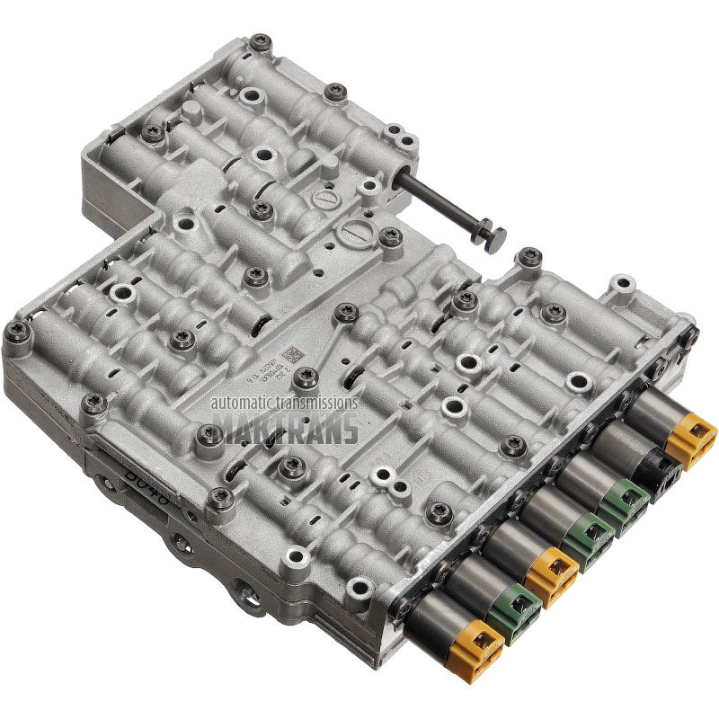 Zostava telesa ventilu so solenoidmi ZF 6HPxx GEN1 M-SHIFT [A/B 046] - nereštaurované [1 čierny solenoid, 3 žlté solenoidy, 3 modré solenoidy]