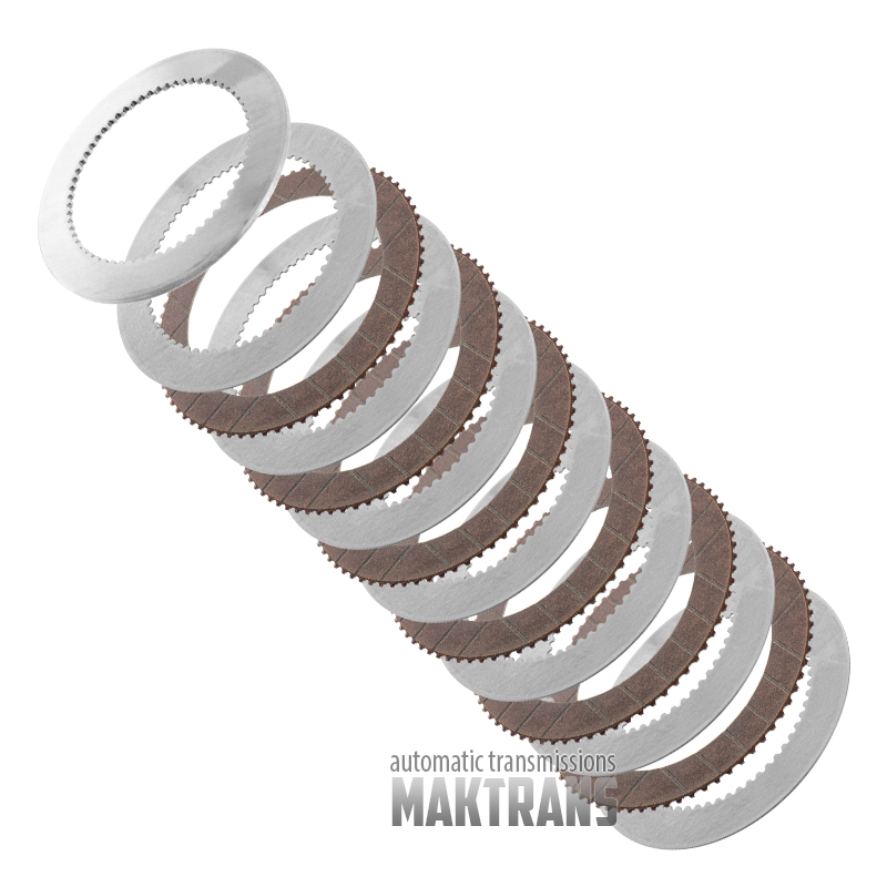 Sada oceľových (s obnoveným shagreenom) a trecích kotúčov spojky pre prevodové skrine BMW ATC300 ATC400 [celková hrúbka súpravy 21,70 mm, 7 oceľových kotúčov, 6 trecích kotúčov]