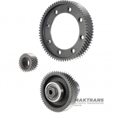 JATCO CVT JF016E Koncový prevod Súprava / ind. hriadeľ 23 zubov (vonkajší Ø 71,60 mm) / 54 zubov (vonkajší Ø 127,95 mm), diferenciál. 68 zubov (vonkajší Ø 195 mm), ozubené koleso hnanej remenice 25 zubov (vonkajší Ø 61,70 mm)