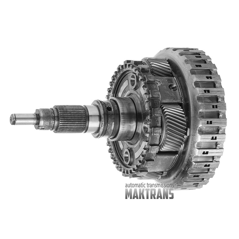 Zadná planétová prevodovka č.4 zostavená s výstupným hriadeľom ZF 8HP70 2WD - priemer vedenia hriadeľa vrtule 14 mm, 4 satelity (celková výška 243 mm, 43 drážok, priemer drážok 34,75 mm)