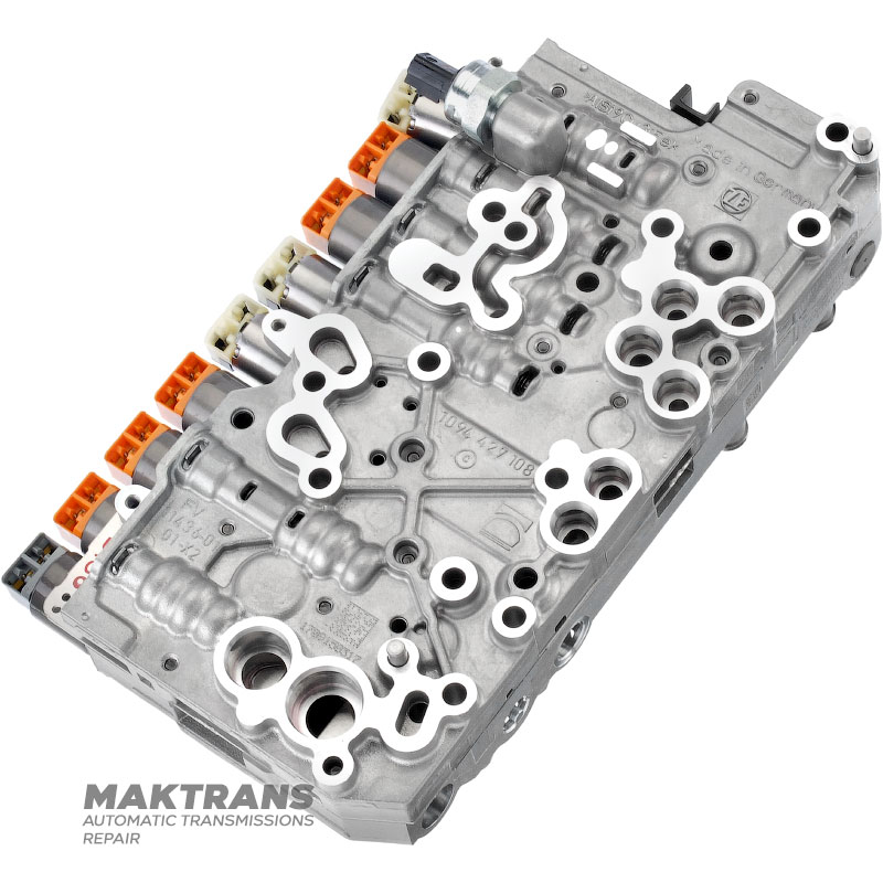 Zostava bloku ventilov so solenoidmi (reštaurovaná) ZF 9HP48 (JEEP COMPASS (2017-2018) 2,4L 4WD) 1094127344 — oddeľovacia doska A136 / B136, 9 elektromagnetov (pre autá bez systému ŠTART-STOP)