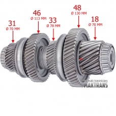Výstupný hriadeľ diferenciálu č. 2 VAG DSG DQ500 0BT, 0BH — 18 (Ø 70 mm), 48 (Ø 130 mm), 33 (Ø 78 mm), 46 (Ø 113 mm), 31 (Ø 70 mm)