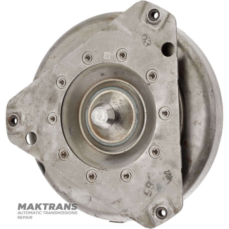 Predný kryt meniča krútiaceho momentu ZF 6HP26 — 206 503 (vonkajší Ø krytu 282,70 mm, vonkajší Ø pilotného ventilu 34,95 mm, 3 montážne otvory)