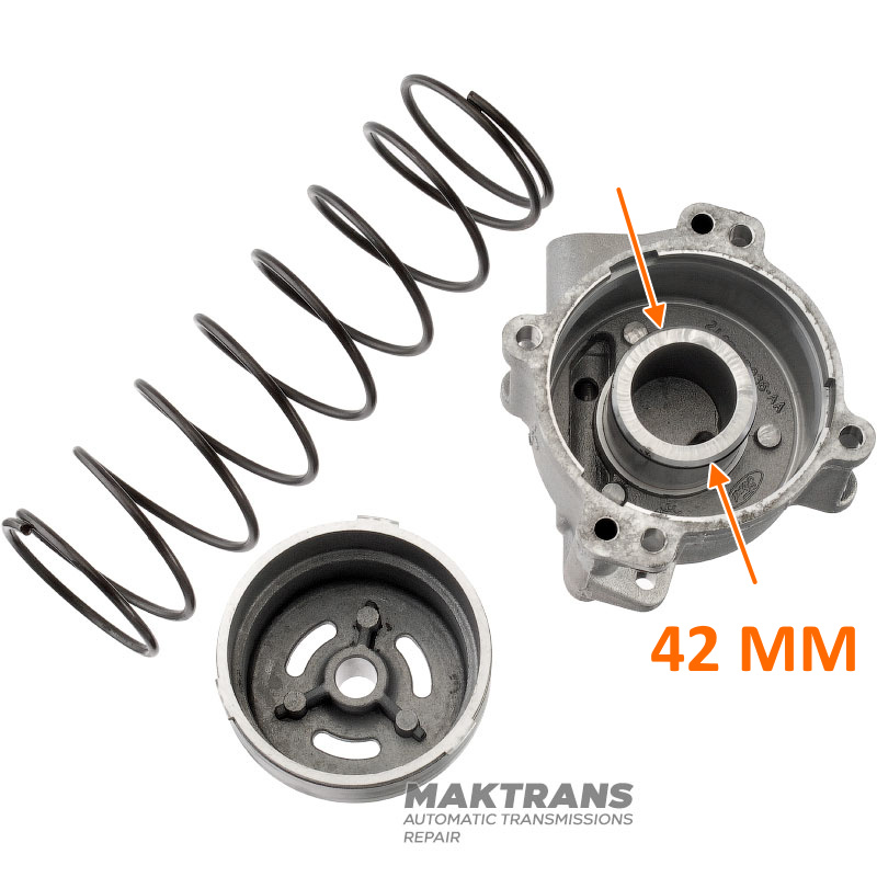 Teleso piestu Nízky/Spiatočka 5R55E, 5R55N, 5R55W, 5R55S — 4L2P-7B193-AA, 2L2P-7D036-AA, XW4P-7D372-AA (s poškodeným sieťovým filtrom, pre pogumovaný piest s vnútorným Ø 42 mm)