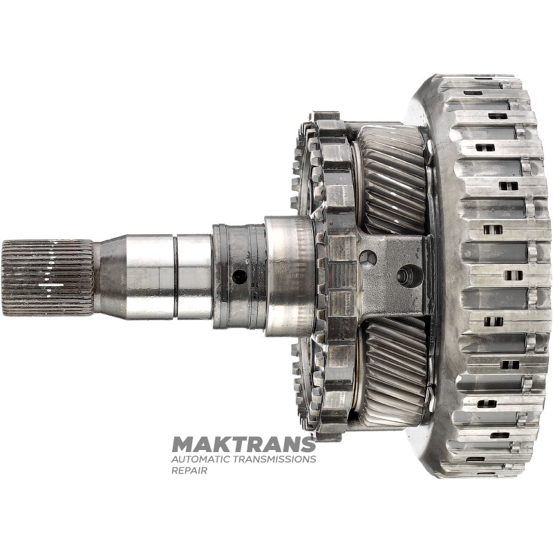 Zadné planétové koleso č. 4 kompletné s výstupným hriadeľom ZF 8HP75 4WD - celková výška 228 mm, 43 drážok (vonkajší Ø 34,65 mm), 4 satelity (35 zubov na satelitoch)