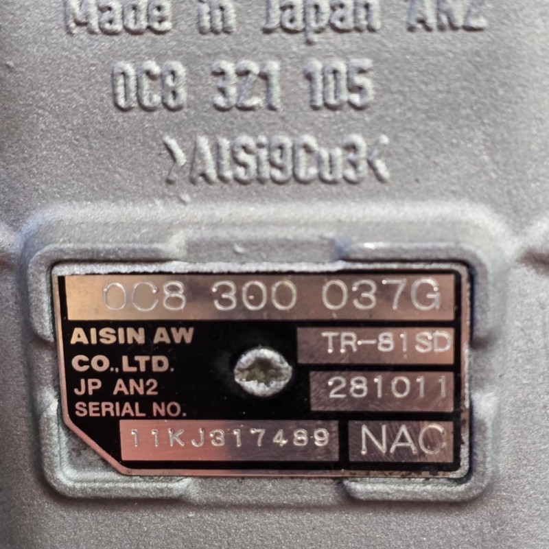 Repasovaná (testovaná na cestách) prevodovka AISIN WARNER 0C8 TR-81SD, VAG 0C8 (štart-stop), pohon 4x4 — 3.0 Diesel, 150 kW (204 ks), kód prevodovky NAC, 0С8300037G